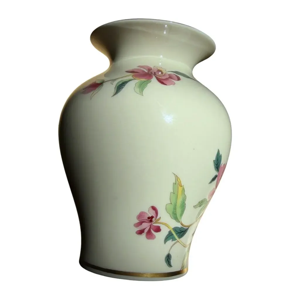 Lenox Vase Barrington Collection 1990s Floral White Pink Green Ceramic 5.75